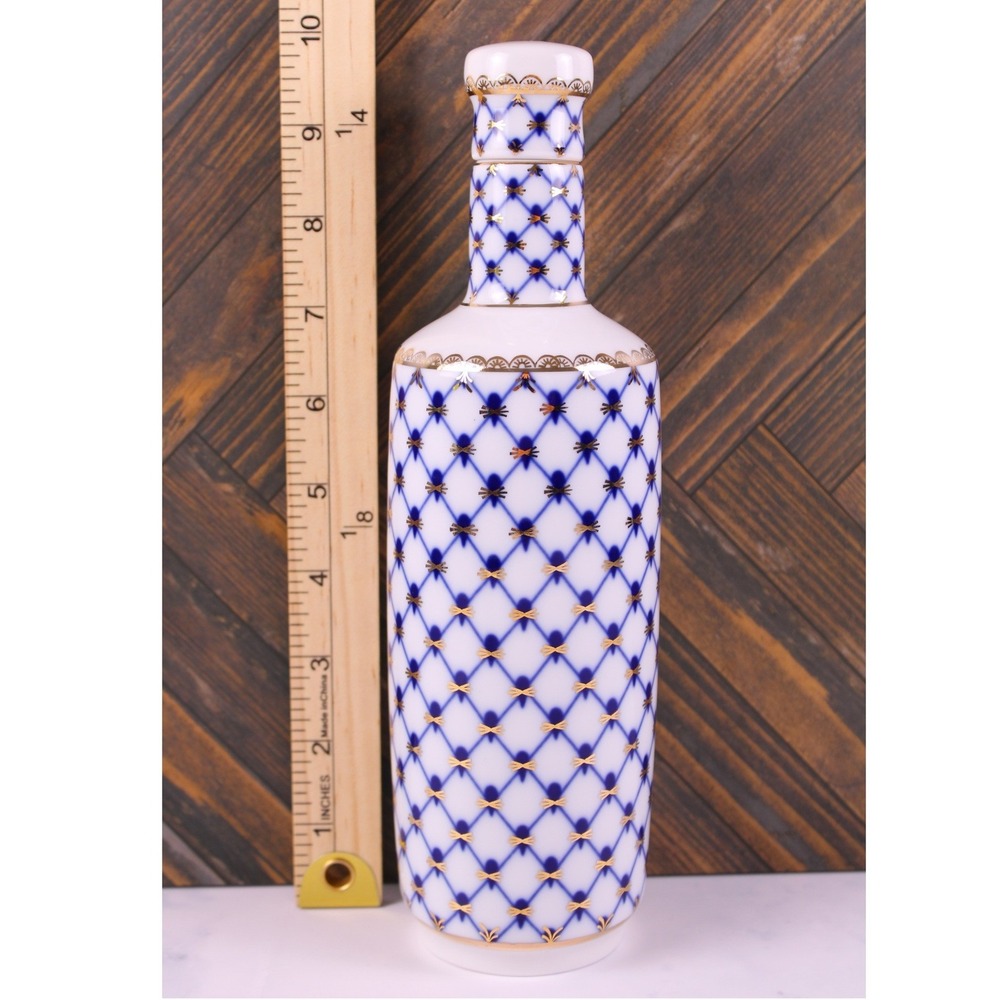 Lomonosov Cobalt Net Gold Decanter & 2 Shot Cups Set - Pristine Vintage LFZ 1C - Picture 9 of 10